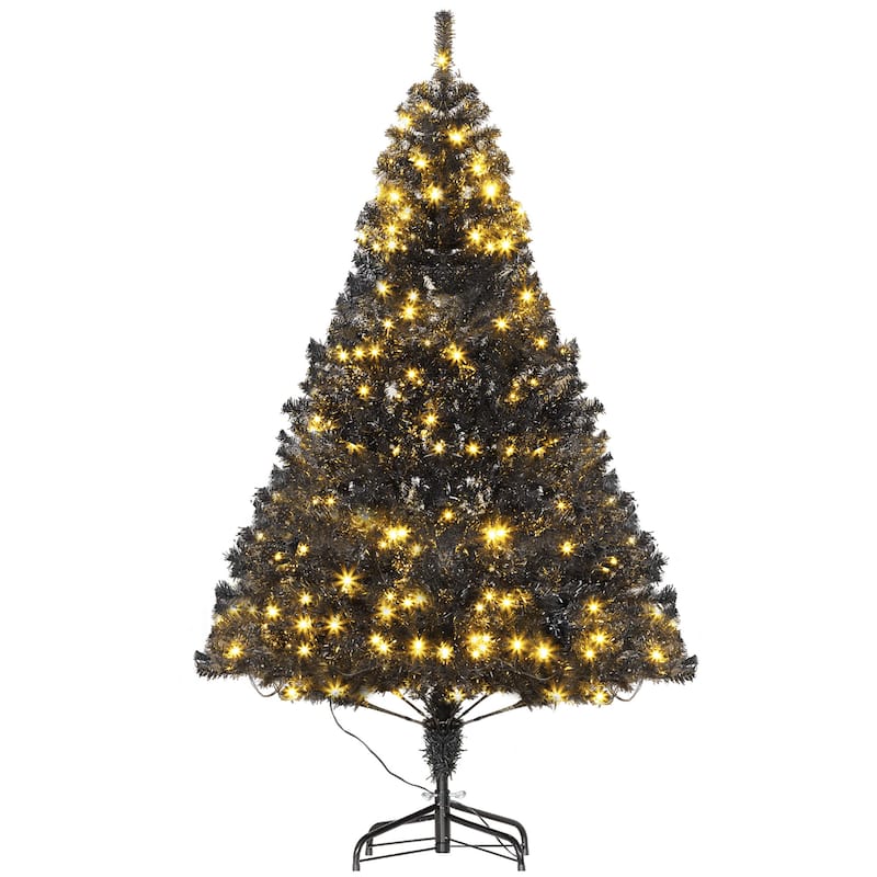 HOMCOM Pre-Lit Douglas Fir Tree - Warm White LED Lights, Realistic Branches, Black