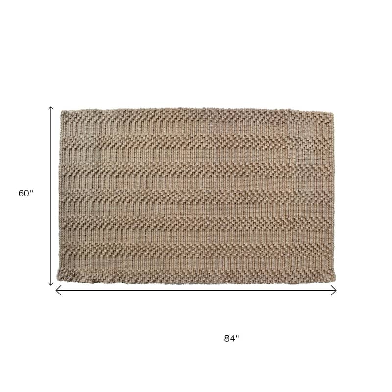 HomeRoots 5' X 7' Natural Jute Abstract Hand Woven Area Rug - 84.00 in. x 60.00 in. x 0.25 in.