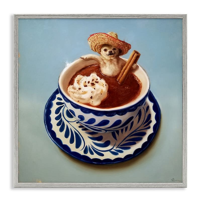 Stupell Chihuahua Hot Chocolate Pet Animal Humor Cafe Framed Wall Art,12x12 - 12 x 12 - Grey