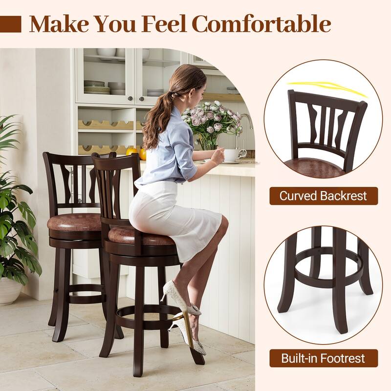 Gymax 26'' Counter Height Swivel Bar Stools Set of 2 w/Back & Faux