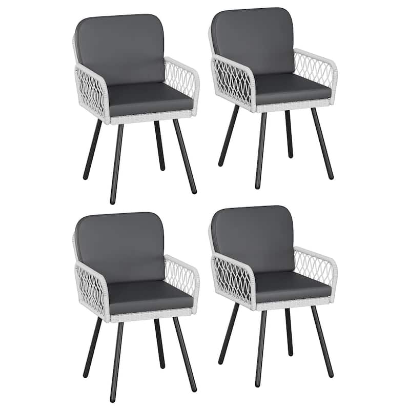 Outdoor Cast Aluminum Patio Chairs Dining Chairs of 2 with Cushion with Adjustable Foot Pads - Gray