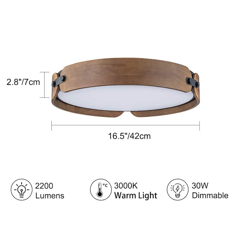 1-Light Farmhouse Wood Integrated LED Flush Mount Ceiling Light