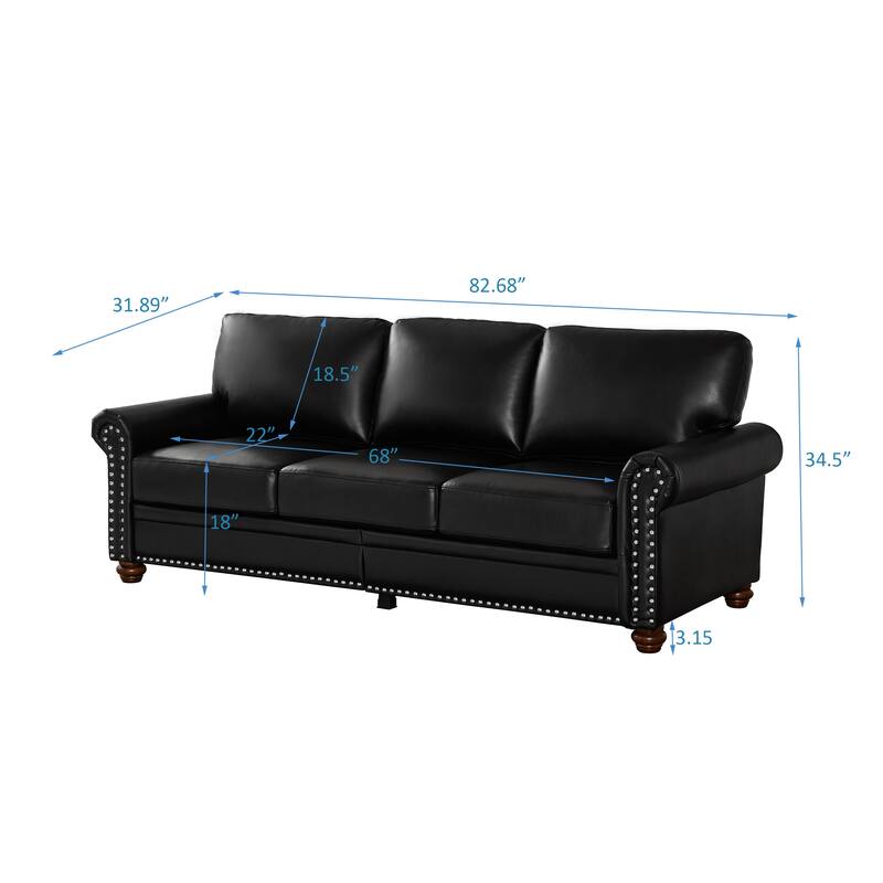 82.68" 3-Seater Sofa PU Leather Sofa with Storage, Solid Wood And Metal Frame, 6-Leg Support, Under-Seat Storage Boxes