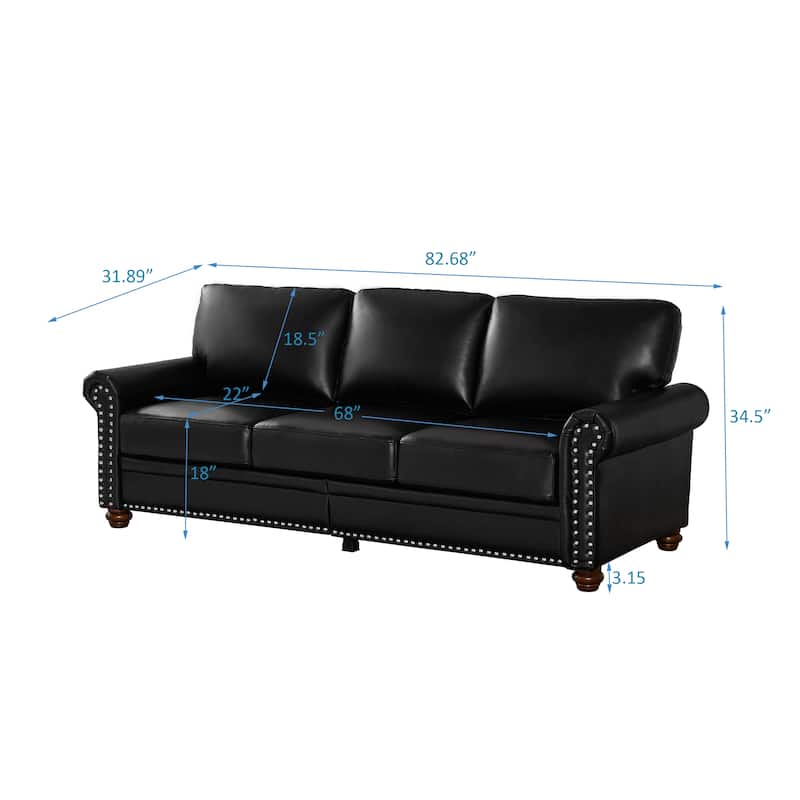 Roomfitters 81" Modern 3-Seater Sofa with Nailhead Trim, Comfortable Upholstered Triple Couch with Rolled Arms