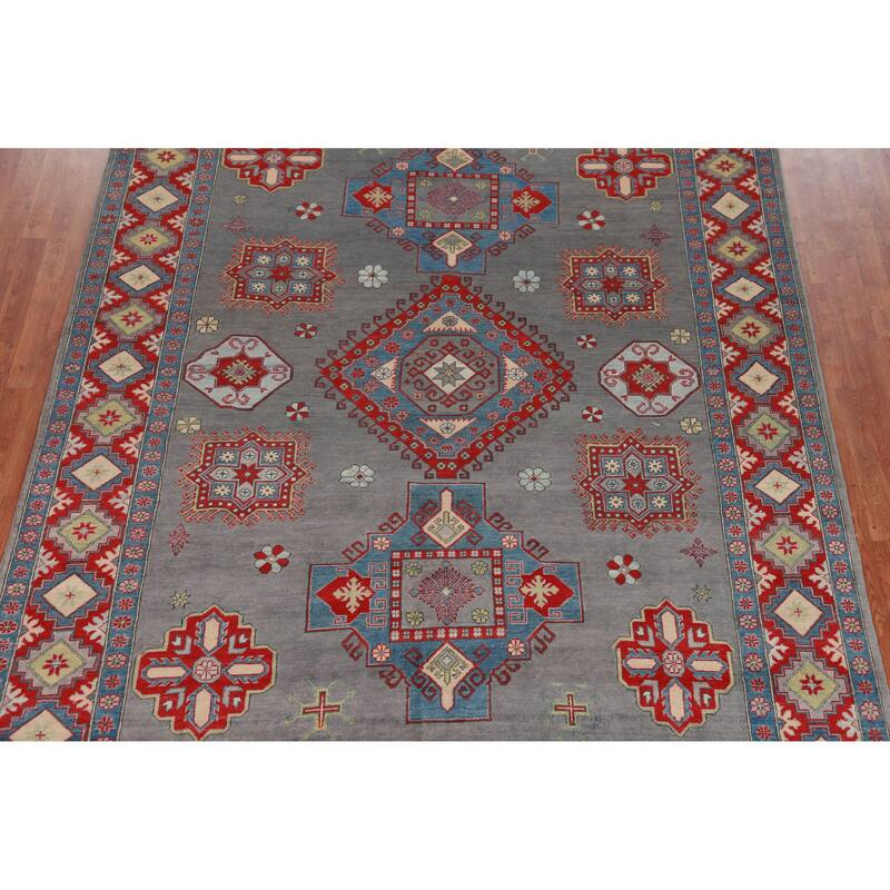 Hand Knotted Oriental 100% Wool Carpet Traditional Medallion Greys & Charcoal Kazak Area Rug - 10' 6'' X 7' 11''