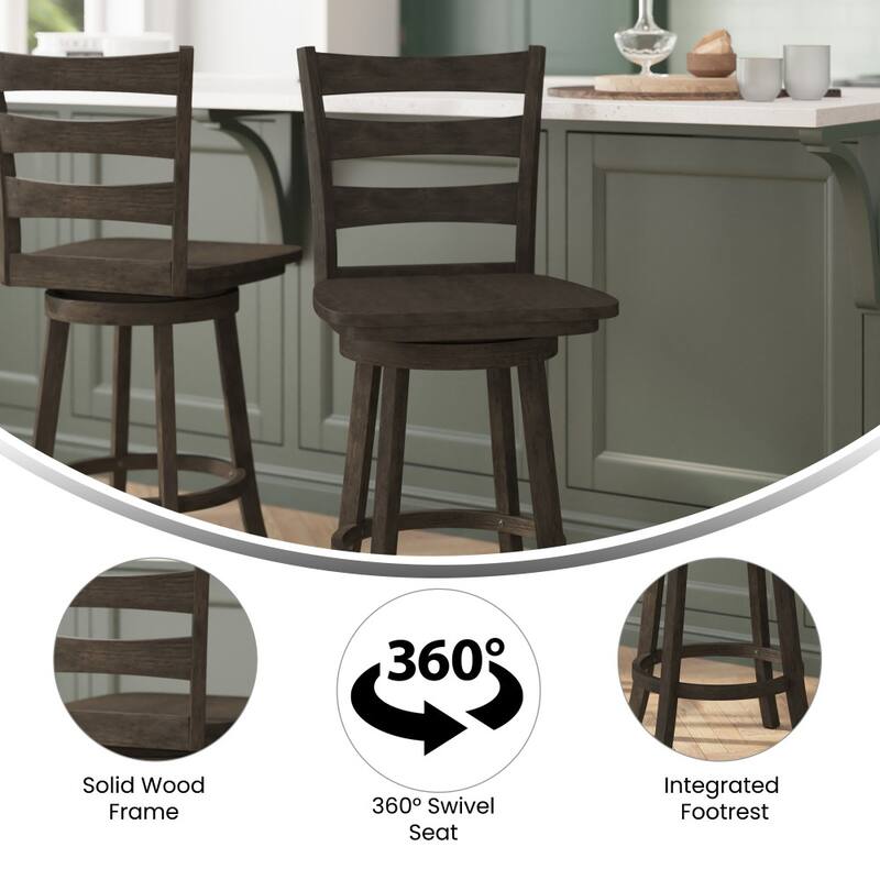 Ladderback Wooden Swivel Counter Stool with Footrest