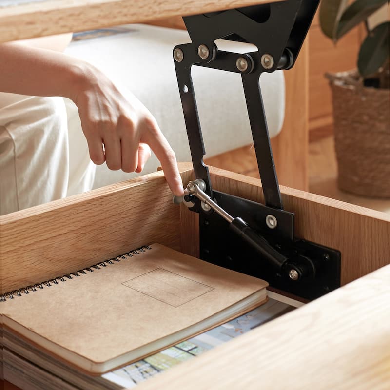 Safe Slow-Close Lift Top Coffee Table Solid Wood Storage Center Table