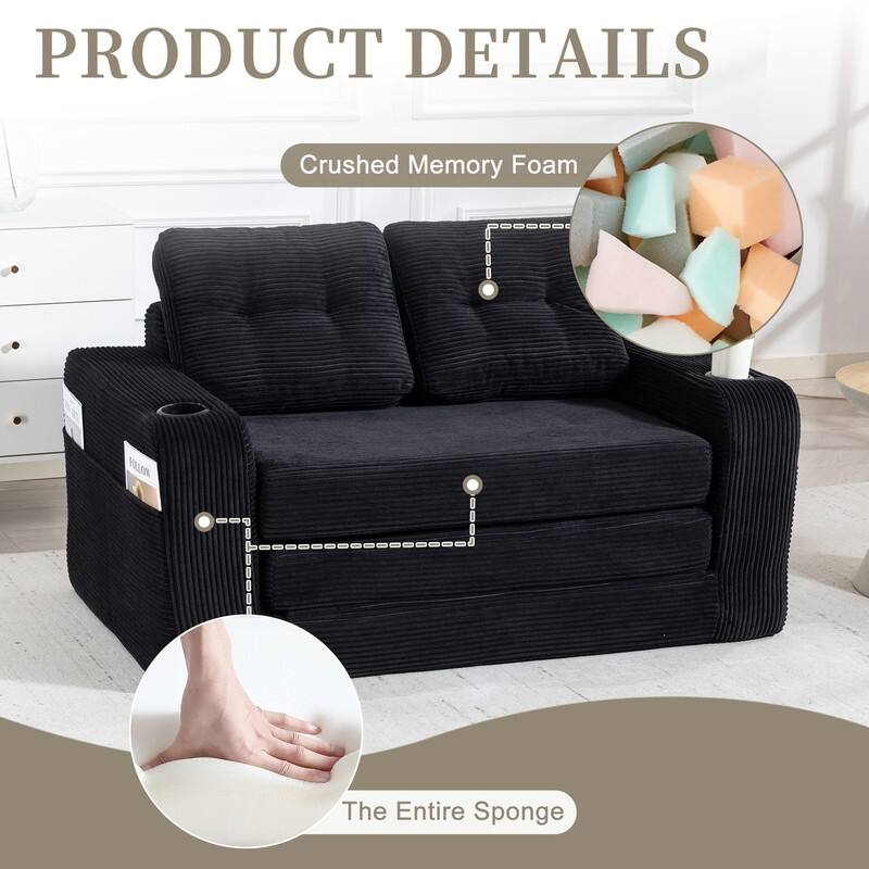 HOMEFUN 2 in 1 Convertible Sofa Bed,Corduroy Upholstered Compressed Sofa Bed for Living Room