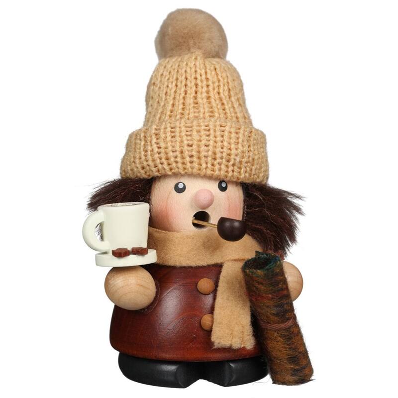 4.50" Brown and Beige Christmas "Winter Day Smoker" Holding A White Mug" Incense Burner