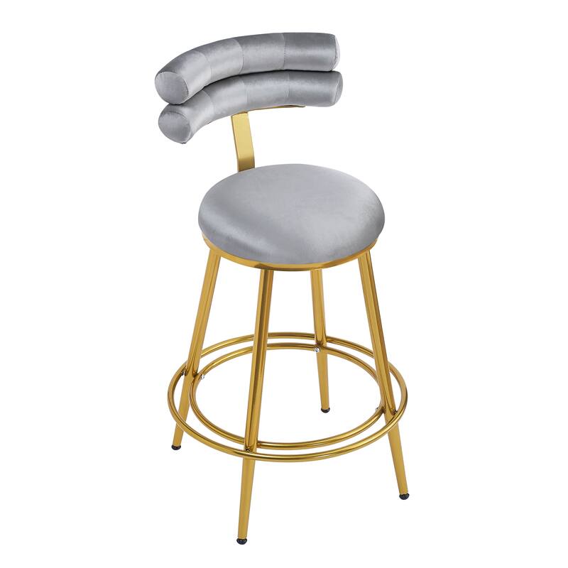 Roomfitters 27.65'' Velvet Counter Stools, Set of 2 Modern Bar Height Chairs with Iron Frame, Soft Backrest and Footrest
