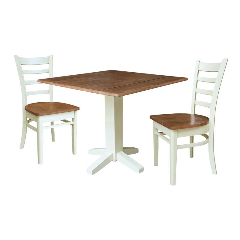 36" Square Dual Drop Leaf Dining Table with Two Chairs