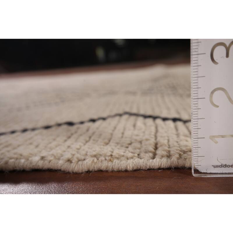 Beige Moroccan Oriental Area Rug Hand-Knotted Wool Carpet - 4'8" x 8'3"
