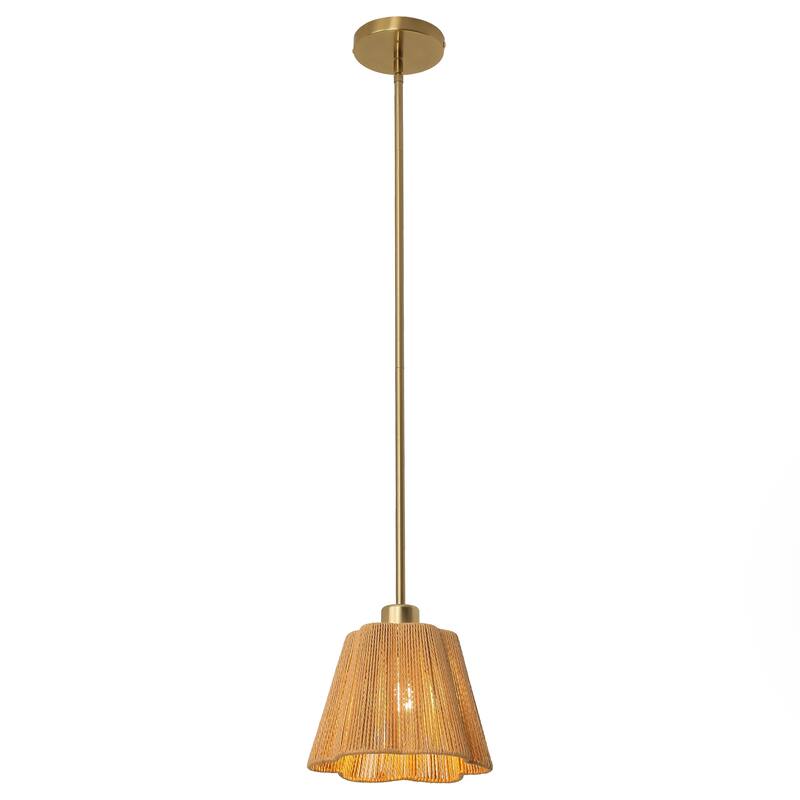 1-Light Boho Brown Paper Rope Cloche Hanging Pendant Light