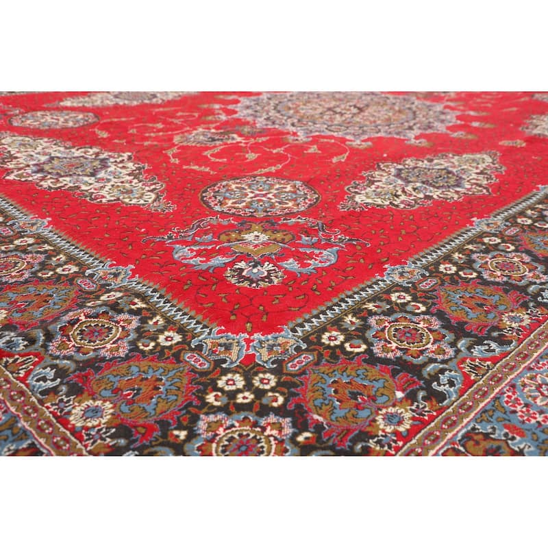 Traditional Red Kashan Turkish Area Rug Medallion Machine Made Carpet - 9'7" x 12'11"