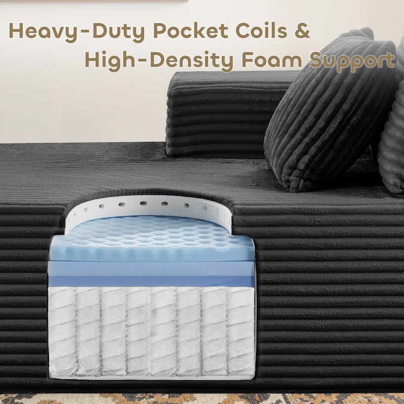 Meyreso No Assembly Required Long Plush L-Shaped Sectional Sofa with Square Nesting Coffee Tables