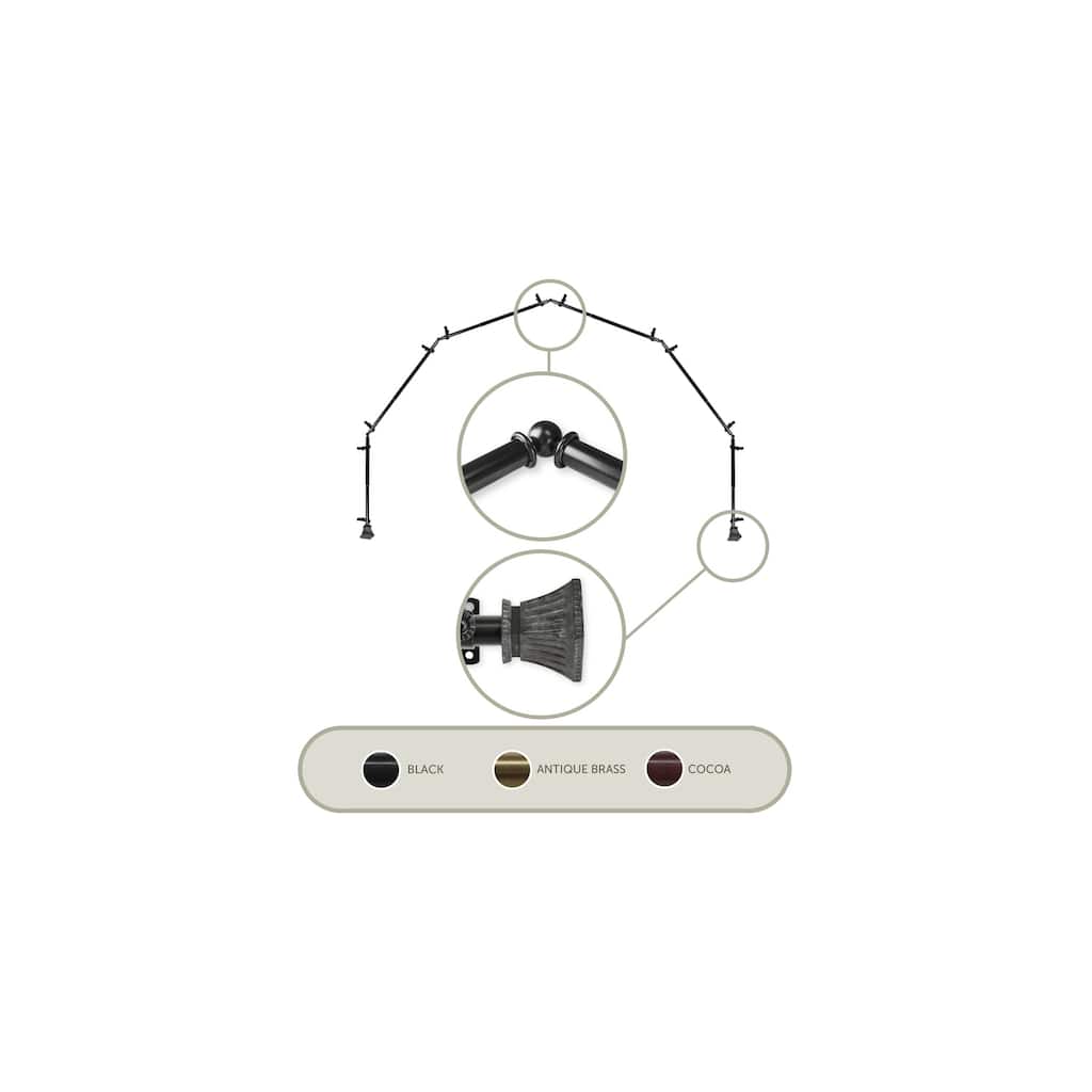 Bay Window Curtain Rod - 6-Sided Corner Rod, Black Drapery Hardware - 13/16 Inch Single Rod - M