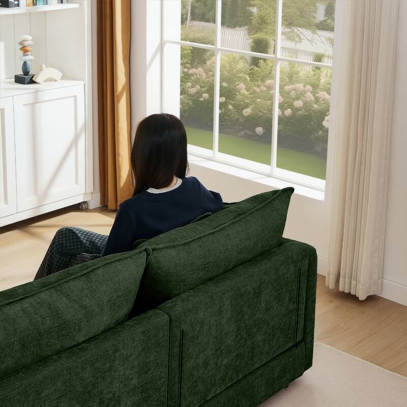 L Shape Modular Sectional Sofa Chenille Upholstered Couch wOttoman