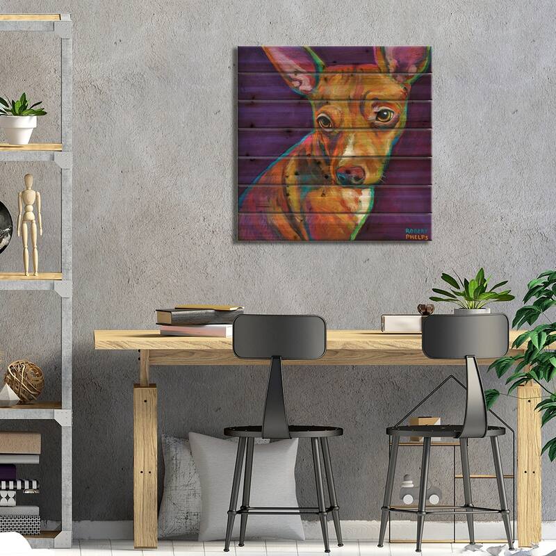 Jack The Chihuahua Print On Wood by Robert Phelps - Multi-Color