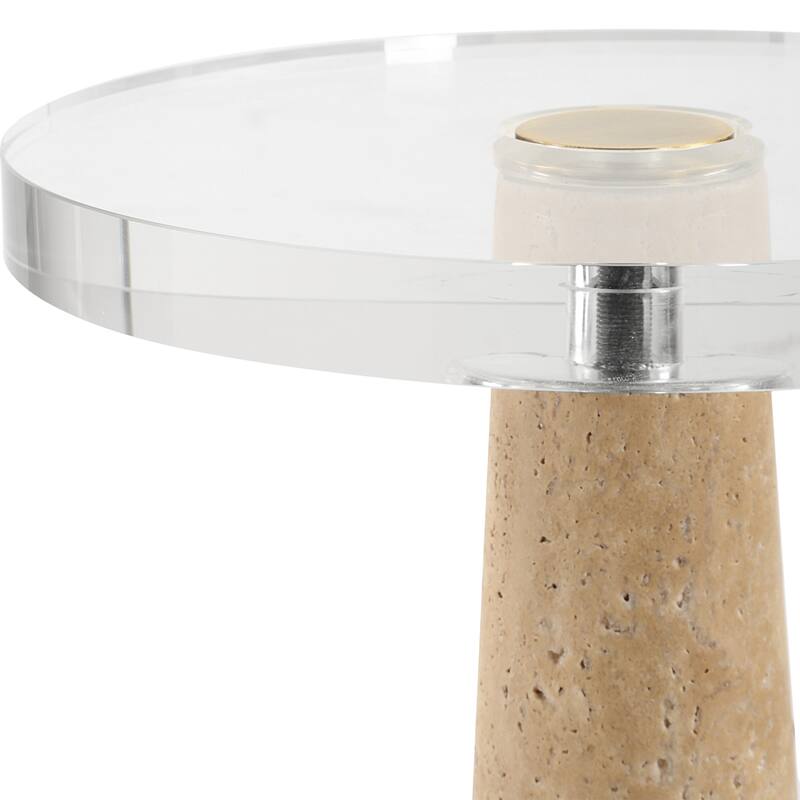 Travertine Drink Table with Crystal Top - 24"