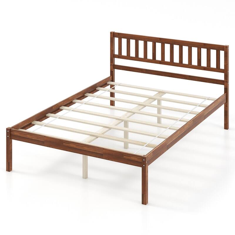 Gymax Twin/Full/Queen Platform Bed with Headboard Solid Wood Leg