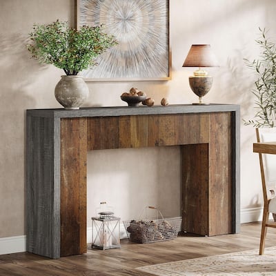 55.12 Inches Brown/ Grey Engineered Wood Entryway Table, Farmhouse Console Table for Living Room