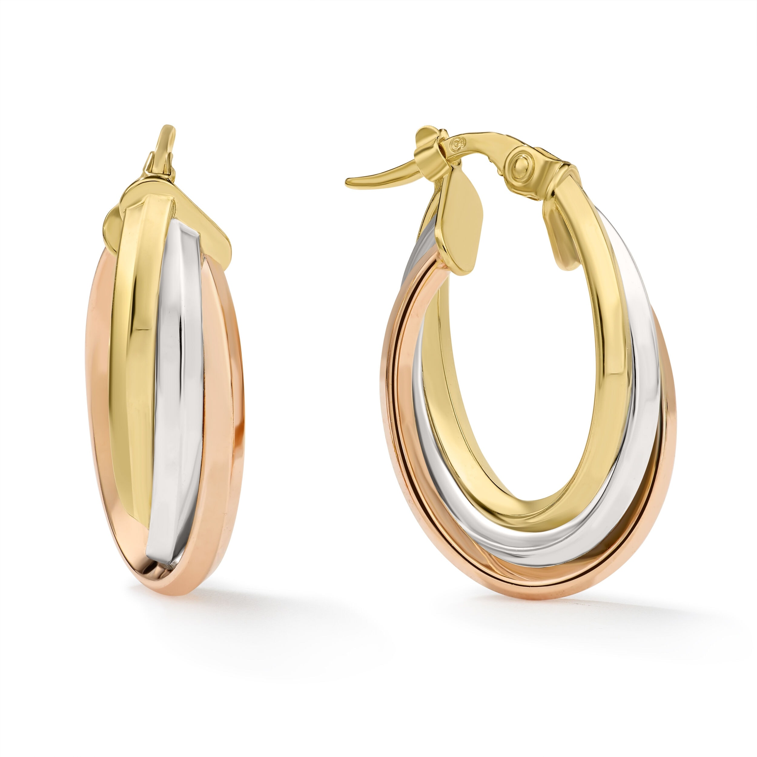 Clover 14K Tri-Color Gold High-Polish Triple Row Overlapping Hoop Earrings
