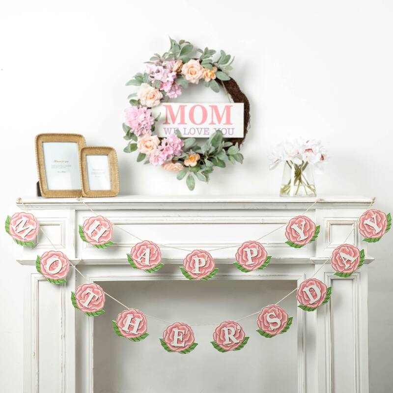 Glitzhome Set of 2 Happy Mothers Day Wooden Garland