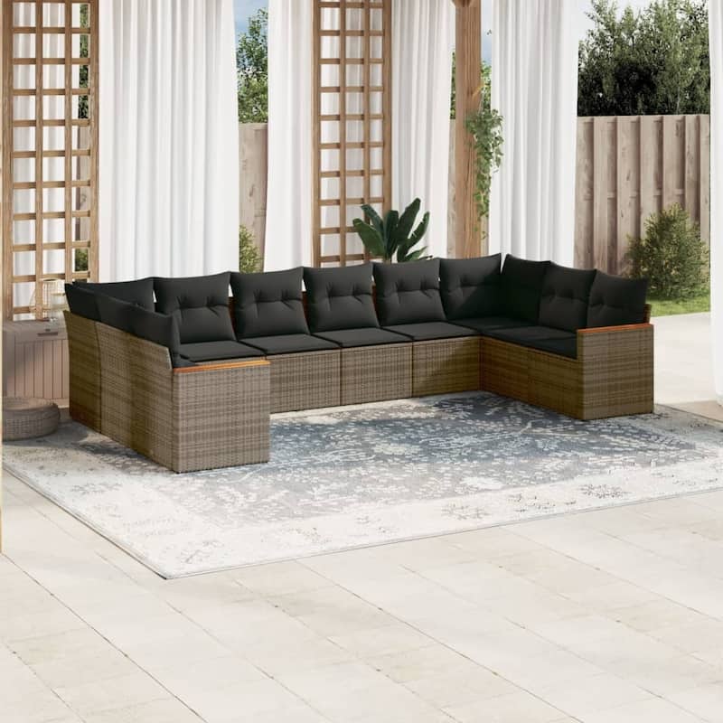 vidaXL Patio Sofa Set with Cushions Outdoor Conversation Furniture Poly Rattan - 24.4 x 24.4 x 27.2 in - Gray without table