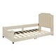 preview thumbnail 5 of 7, Beige Frame Bed L-shape Guardrail Upholstered Daybed Twin Bed with Classic Stripe Shaped Headboard, Nailhead Trim Footboard