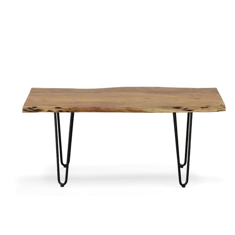 Carolina Living Seti Live Edge Coffee Table/Bench - Elm Top - Gold Base