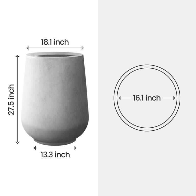 Plantara 14" H Round Raw Concrete Planter pot, Modern planter with Drainage Hole,Flower Pot for Outdoor