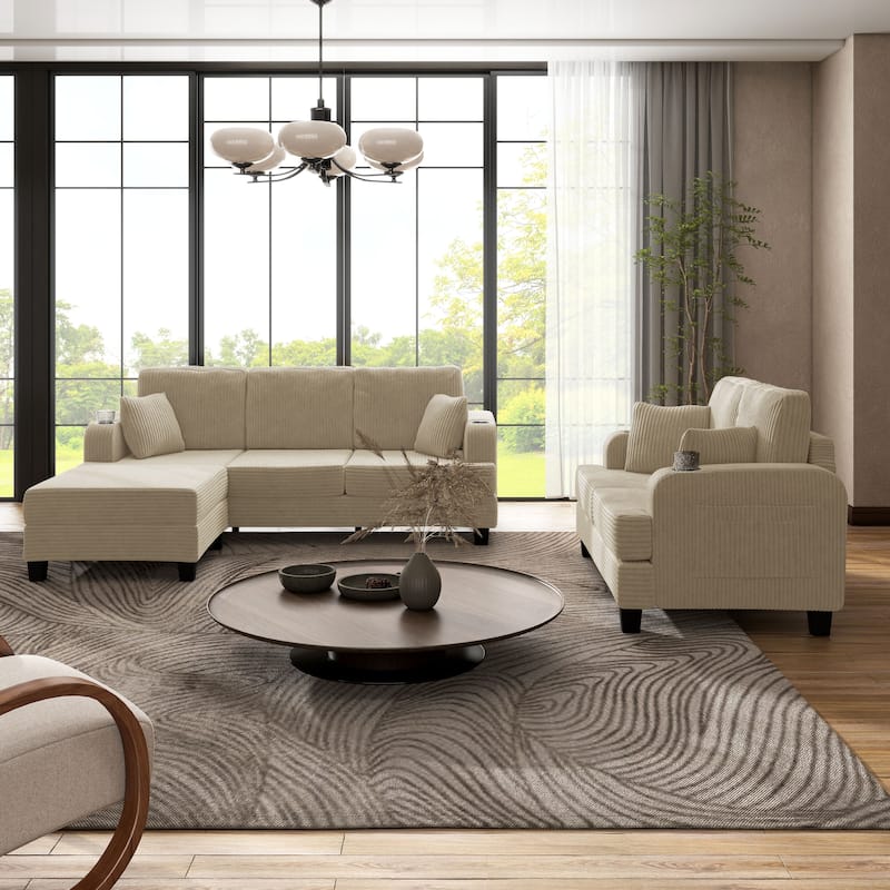 Furniture of America Xenia Modern 3-Piece Chenille Sofa and Ottoman Set