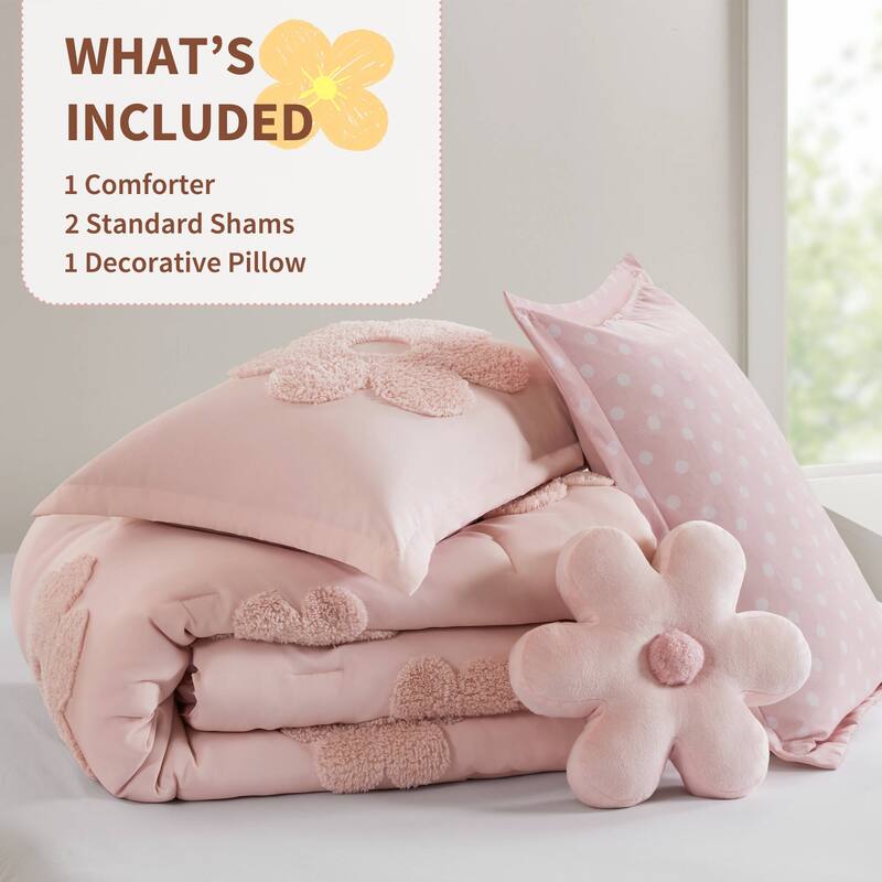 Intelligent Design Kids Gracie Floral Reversible Tufted Chenille Comforter Set with Flower Throw Pillow