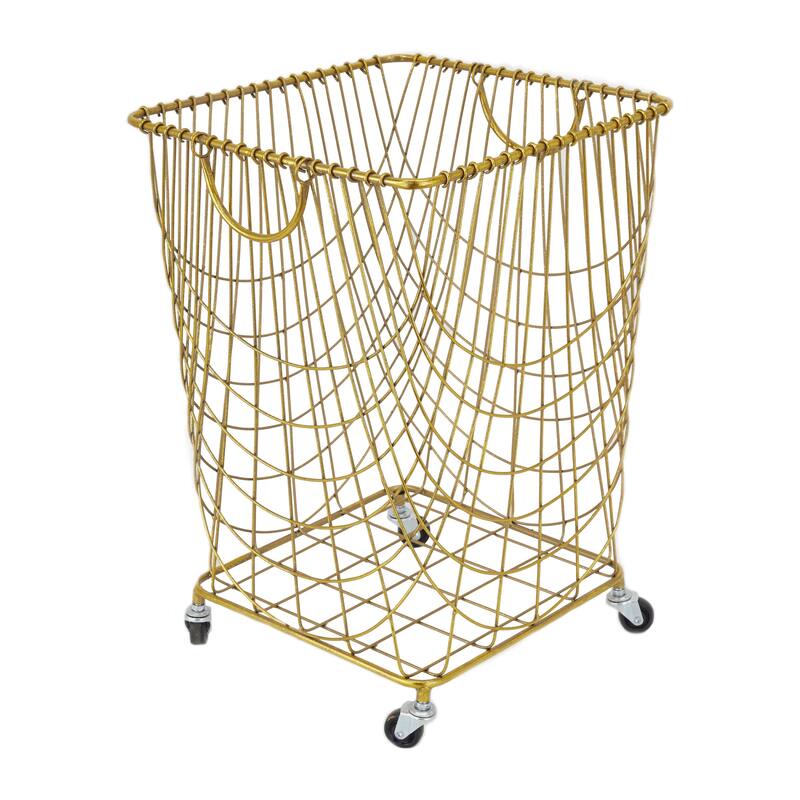 Metal Deep Set Wire Mesh Rolling Laundry Basket Storage Cart with Handles - Black, Gold, White - CosmoLiving by Cosmopolitan - Gold