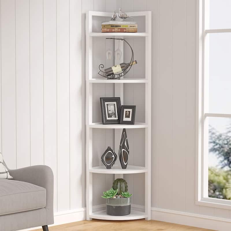 5 Tier Corner Shelves, Rustic Industrial Corner Bookshelf Bookcase