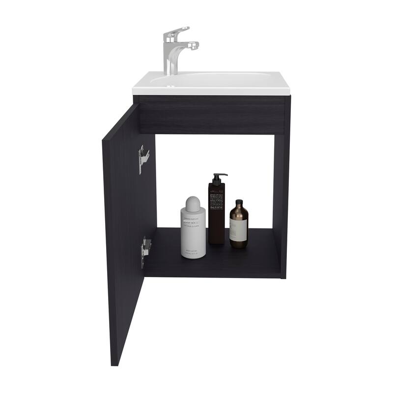 Floating, Wide One-Door Cabinet Vanity, With Resin Sink And One Shelf,Bathroom Storage