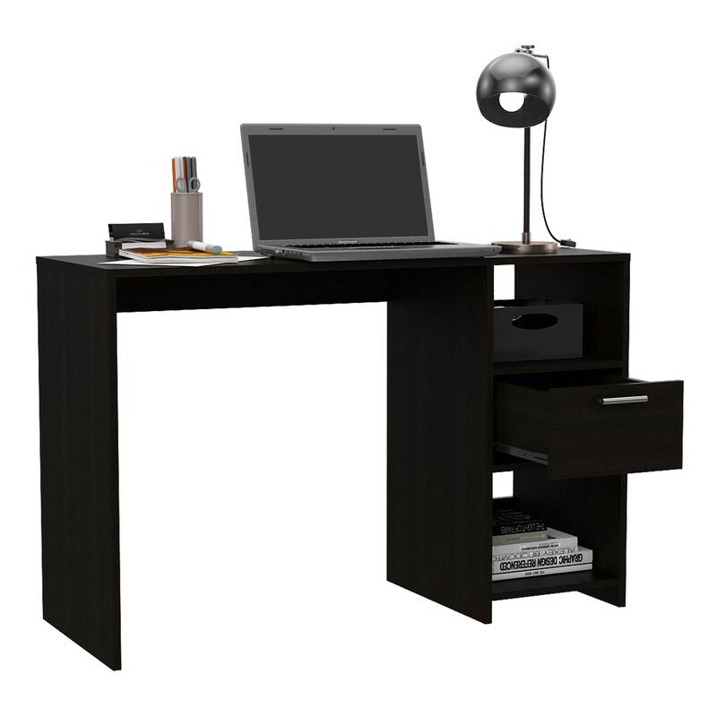 Freestanding Rectangular Computer Desk with Storage Drawer, Open Compartments, and Sleek Modern Design