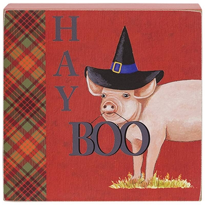 Vintage Hay Boo Scaredy Wooden Halloween Box Signs- 3 Asstd.