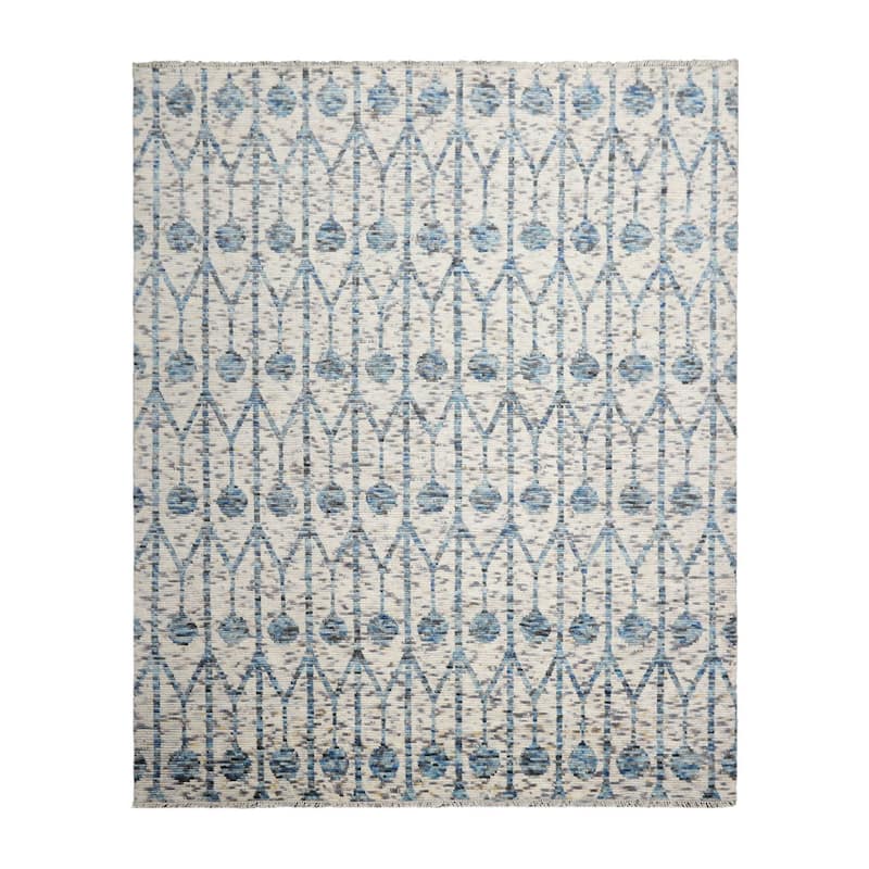 Hand Knotted Off White, Gray Oushak Wool Modern Oriental Area Rug - 8' 3'' x 10' 3''