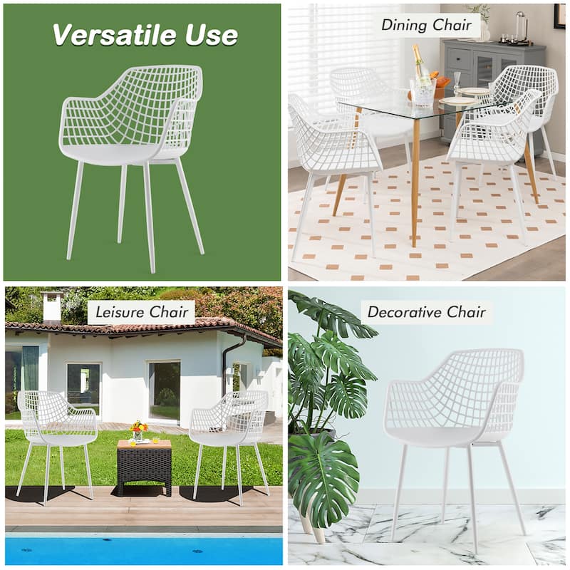 Costway Modern Dining Chair Set of 4 Plastic Shell Hollow withMetal