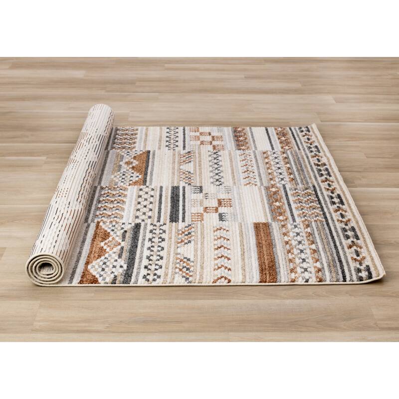 Nalani Collection - Textured Soft Cream Grey Southwest Rug