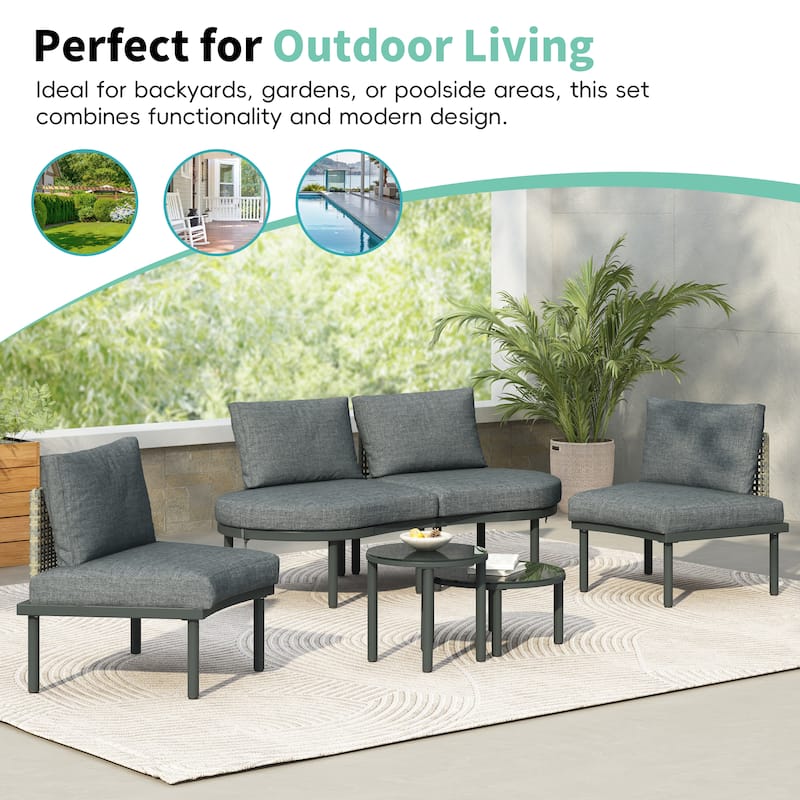 6-Piece PE Wicker Rattan Patio Sofa Furniture Set for Backyard, Garden or Poolside