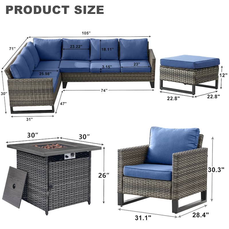Gymojoy 7PCS Sectional PE Wicker Rattan Sofa