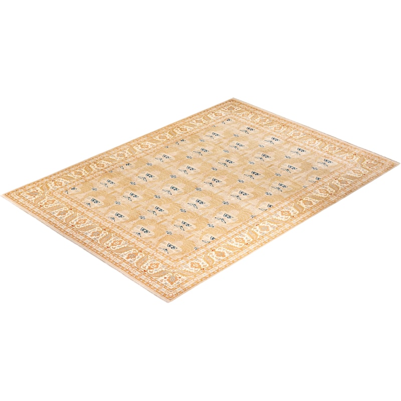 Overton Hand Knotted Wool Vintage Inspired Traditional Mogul Yellow Area Rug - 9' 1" x 12' 5"