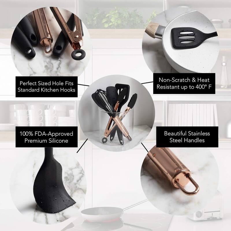 COOK WITH COLOR Silicone Kitchen Utensil Set Nonstick Safe, Easy-Clean Cooking Tools, Aqua