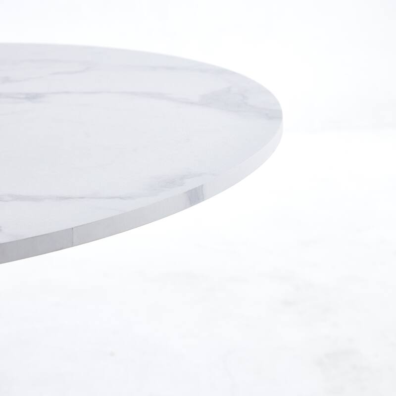 Round Dining Table for 2-4 People, Mid-Century Tulip Table with MDF Top & Pedestal Base, Leisure Table for Small Space - marble
