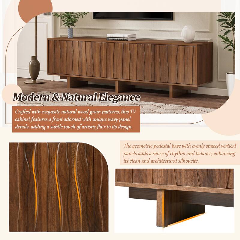 Wooden 69.6"Wide TV Stand for TVs up to 75", Rustic Media Console, Sturdy Base TV Cabinet with Cable Management