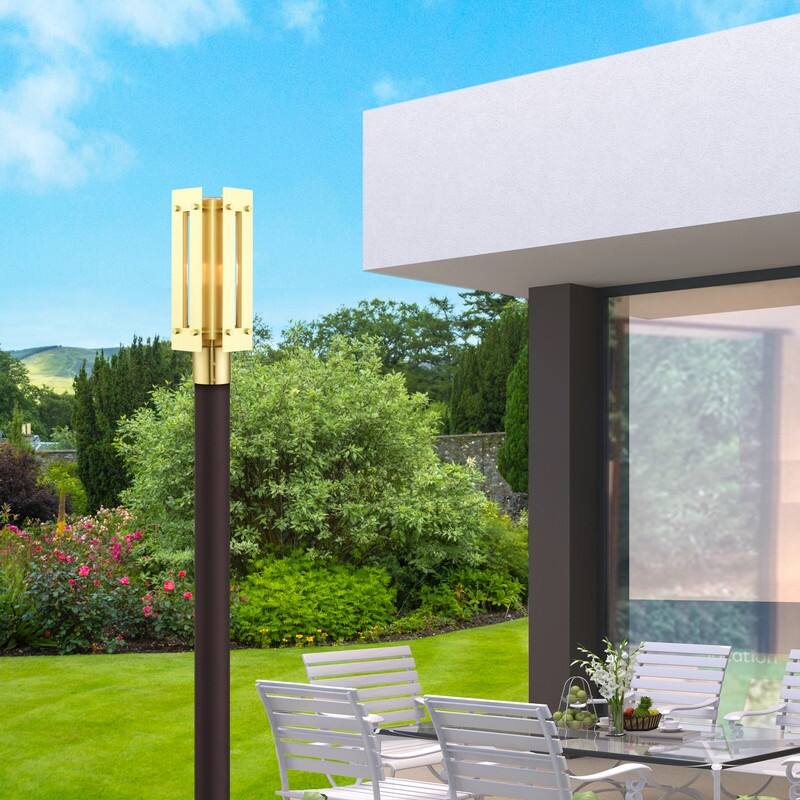 Livex Lighting 1-light Satin Brass Outdoor Post Top Lantern, 21774-12 - 6.625" Sq. x 16" H