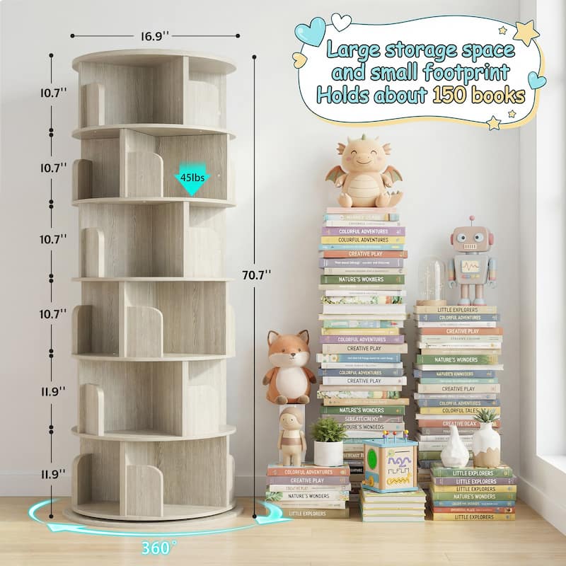 4/5/6 Tiers Round Rotating Bookcase, Revolving Floor Standing Bookshelf Corner Organizer Display