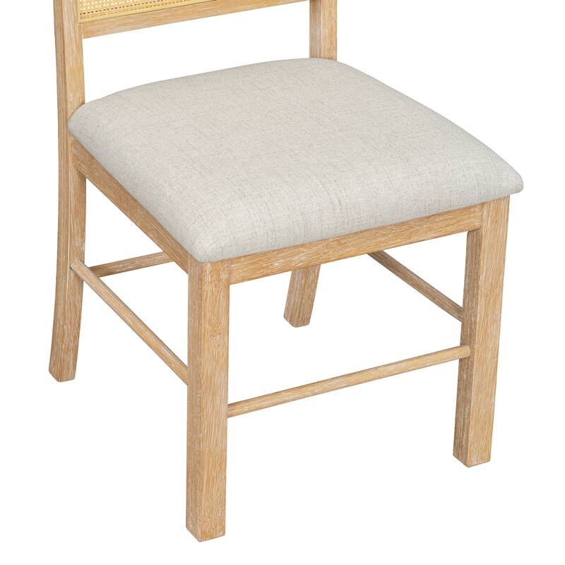 59.8" Rectangular Dining Table with 6 Rattan Chairs, Simple Dining Table Set with Padded Chairs for Dining Room